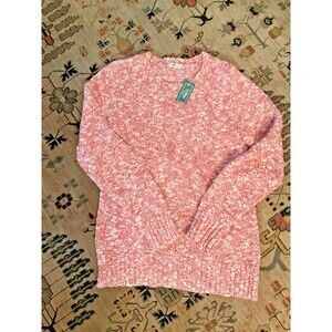 NWT L.L.Bean Women's Medium Cotton Pullover Knit Sweater in Marled Sea Rose XS
